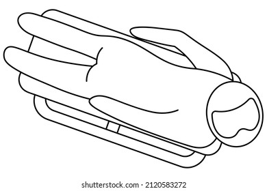 Sports skeleton  Sketch  The athlete descends the ice chute sled lying his stomach  face down in the direction travel  The athlete competes in the downhill  Vector icon  Coloring book 