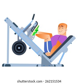 Sports smiling bald man is doing in the gym. Shakes muscles, health, smile