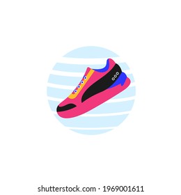 Sports sneaker on the background of the ball. Logo. The concept of an active lifestyle and sports training. Vector illustration isolated on white background..