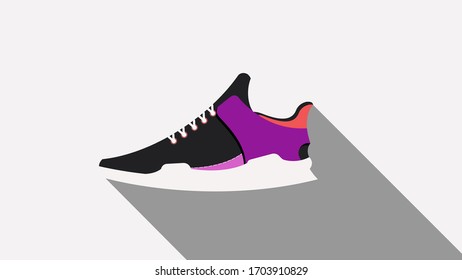 sports sneakers that cast a shadow on a white background in flat design

