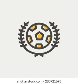 Sports soccer logo badges icon thin line for web and mobile, modern minimalistic flat design. Vector icon with dark grey outline and offset colour on light grey background.