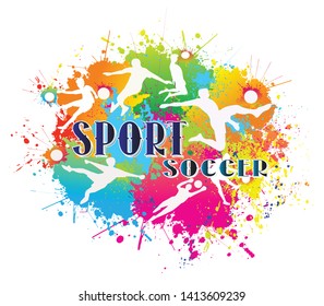 Sports soccer player kicks the ball, Goal, Colorful drops ink splashes, Symbol, Logo, Vector illustration on the white background.