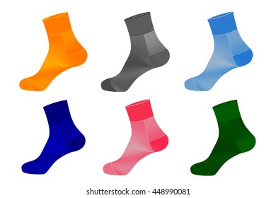 Sports socks in vector in the assortment.Elastic socks in vector on a white background.