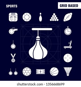 Sports  Solid Glyph Icons Set For Infographics, Mobile UX/UI Kit And Print Design. Include: Weight Lifting, Weight, Sports, Games, Baseball, Bat, Sports, Eps 10 - Vector