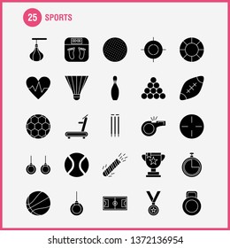 Sports  Solid Glyph Icons Set For Infographics, Mobile UX/UI Kit And Print Design. Include: Weight Lifting, Weight, Sports, Games, Baseball, Bat, Sports, Eps 10 - Vector