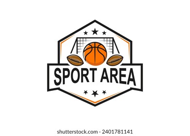 Sports stadium arena Rugby ball, basketball football icon illustration logo design.