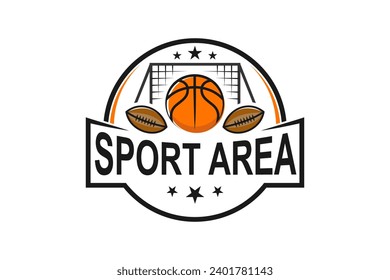 Sports stadium arena Rugby ball, basketball football icon illustration logo design.