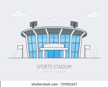 Sports Stadium Arena Vector Illustration In Line Art Simple Flat Style