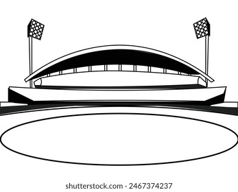 Sports Stadium black and white illustration. Landscape vector.