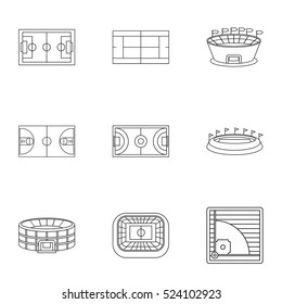 Sports stadium icons set. Outline illustration of 9 sports stadium vector icons for web