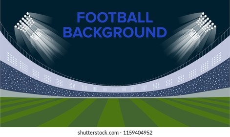 Sports stadium with lights, flat vector illustration.