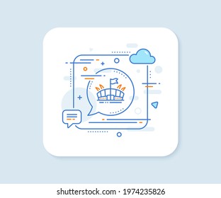 Sports stadium line icon. Abstract square vector button. Arena with flag sign. Sport complex symbol. Arena line icon. Speech bubble concept. Vector