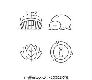 Sports stadium line icon. Chat bubble, info sign elements. Arena with flag sign. Sport complex symbol. Linear arena outline icon. Information bubble. Vector