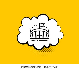 Sports stadium line icon. Comic speech bubble. Arena with flag sign. Sport complex symbol. Yellow background with chat bubble. Arena icon. Colorful banner. Vector