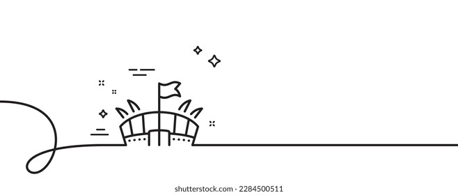 Sports stadium line icon. Continuous one line with curl. Arena with flag sign. Sport complex symbol. Arena single outline ribbon. Loop curve pattern. Vector