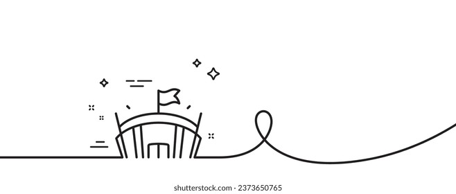 Sports stadium line icon. Continuous one line with curl. Arena with flag sign. Sport complex symbol. Arena single outline ribbon. Loop curve pattern. Vector