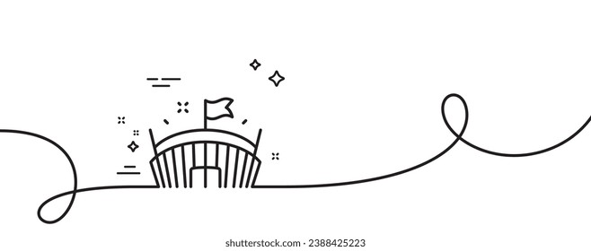 Sports stadium line icon. Continuous one line with curl. Arena with flag sign. Sport complex symbol. Arena single outline ribbon. Loop curve pattern. Vector