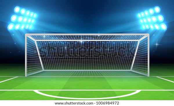 サッカーのゴールベクターイラストを持つスポーツ競技場 サッカー場 競技場 ゲート付きサッカー場 のベクター画像素材 ロイヤリティフリー 1006984972