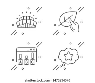 Sports stadium, Survey results and Organic tested line icons set. Loyalty star sign. Championship arena, Best answer, Paraben. Bonus reward. Business set. Line sports stadium outline icon. Vector