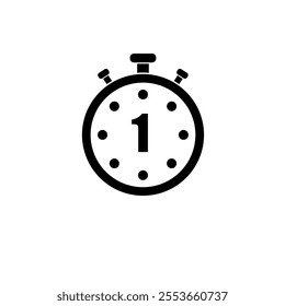 Sports Stopwatch, Countdown Timer Solid Flat Vector Icon Isolated on White Background.