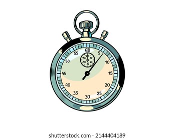 sports stopwatch, speed meter. Time clock arrows are an accurate instrument. Run on a white background. Pop art retro vector illustration comic caricature 50s 60s style vintage kitsch