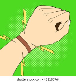 Sports strap gps navigation on hand in pop art style