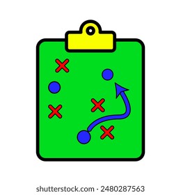 Sports strategy board icon. Game plan, tactics, coaching, team sports, competition, strategy, graphic, illustration, colorful.