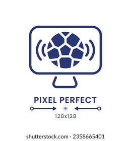 Icono de escritorio sólido negro de streaming deportivo. Canales de televisión. Servicio de transmisión en vivo. Píxel perfecto 128x128, contorno 4px. Símbolo de silueta en el espacio blanco. Pictograma de glifo. Imagen vectorial aislada