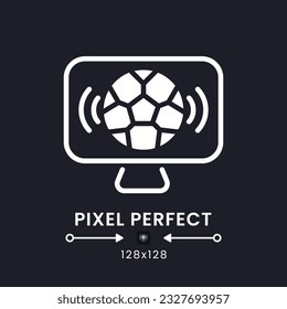 Sports streaming white solid desktop icon. Television channels. Livestream service. Pixel perfect 128x128, outline 4px. Silhouette symbol for dark mode. Glyph pictogram. Vector isolated image