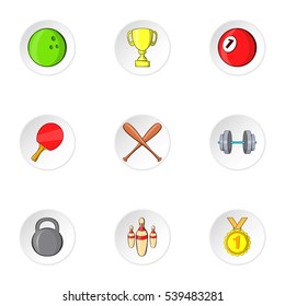 Sports stuff icons set. Cartoon illustration of 9 sports stuff vector icons for web