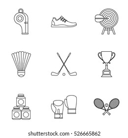 Sports stuff icons set. Outline illustration of 9 sports stuff vector icons for web