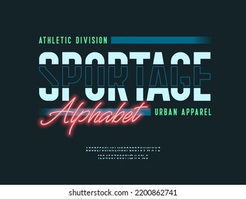 sports style alphabet design with uppercase, numbers and symbols