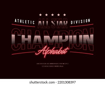 sports style alphabet design with uppercase, numbers and symbols