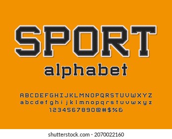 sports style embroidered stitching alphabet design with uppercase, lowercase, numbers and symbols