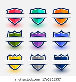 sports style shield symbols set in nine colors