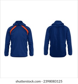 Chaqueta de lluvia elegante de deportes aislada en fondo blanco. Abrigo a prueba de agua con mangueras desmontables ajustadas Cuffs Front View Warm Outwear Cotton a prueba de viento. Mejor Ropa al Aire Libre para Viajes de Senderismo