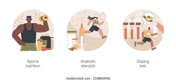 Sports Supplements Abstract Concept Vector Illustration Set. Sports Nutrition, Anabolic Steroids, Doping Test, Muscle Mass, Athletic Performance, Laboratory Analysis, Blood Sample Abstract Metaphor.