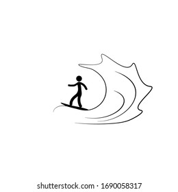 Sports. Surfing icon. Silhouette emblem surf. Logo professional sports, active recreation and leisure. Monochrome template for poster, label, ets. Design element. Vector illustration.