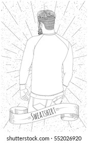 Sports Sweatshirt on a guy with a beard. Seen from the back. Vector illustration.
