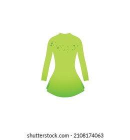 Sports swimsuit for gymnastic green color. Dresses for ice skating.
Isolated vector illustration. One piece girl uniform. Female suit for training.