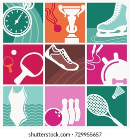 Sports symbols in style of a retro