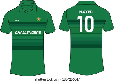 Sports t shirt Jersey for cricket Illustrator Vector template. Translation on jersey text "Pakistan" in urdu