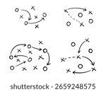 Sports tactical layout with player position and arrow, hand drawn strategy diagrams