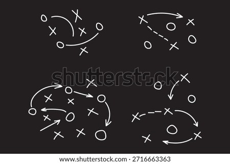 Sports tactical layout with player position and arrow, hand drawn strategy diagrams