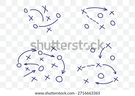 Sports tactical layout with player position and arrow, hand drawn strategy diagrams