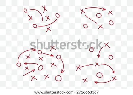 Sports tactical layout with player position and arrow, hand drawn strategy diagrams