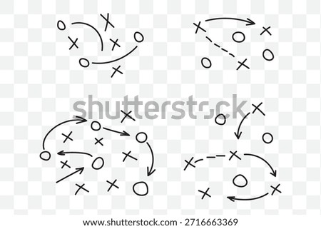 Sports tactical layout with player position and arrow, hand drawn strategy diagrams