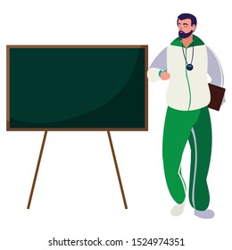 sports teacher with chalkboard character vector illustration design