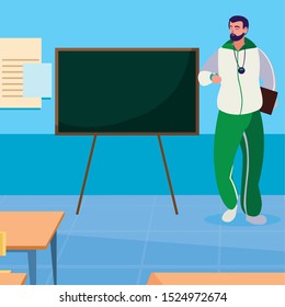 sports teacher in the classroom vector illustration design