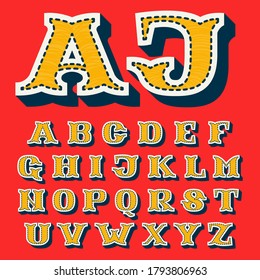 Sports team alphabet in tackle twill style. Embroidered serif font for university uniform, baseball champion posters and vintage basketball identity.